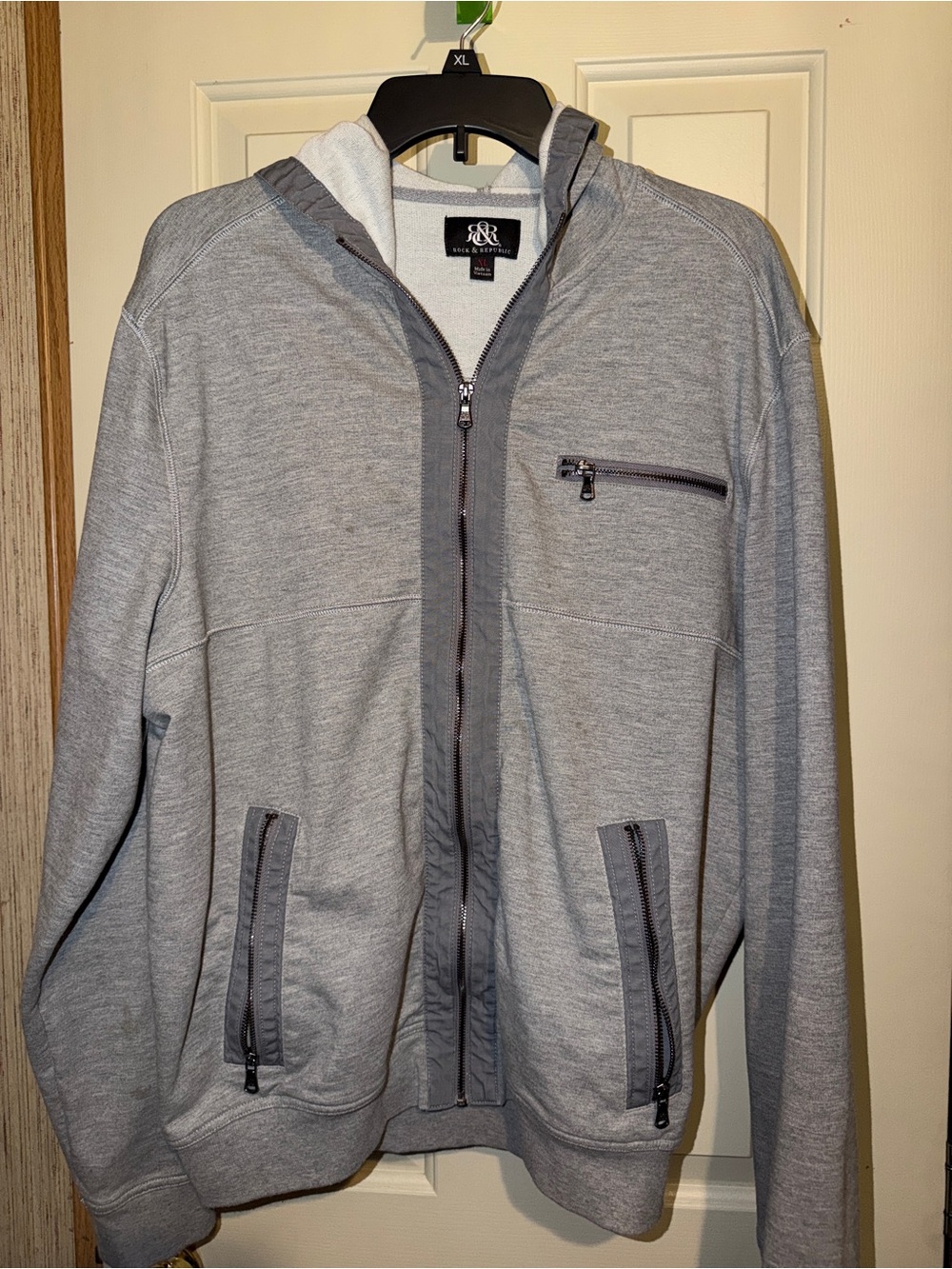 Rock & Republic Gray Hooded Zip-Up Sweater Jacket
